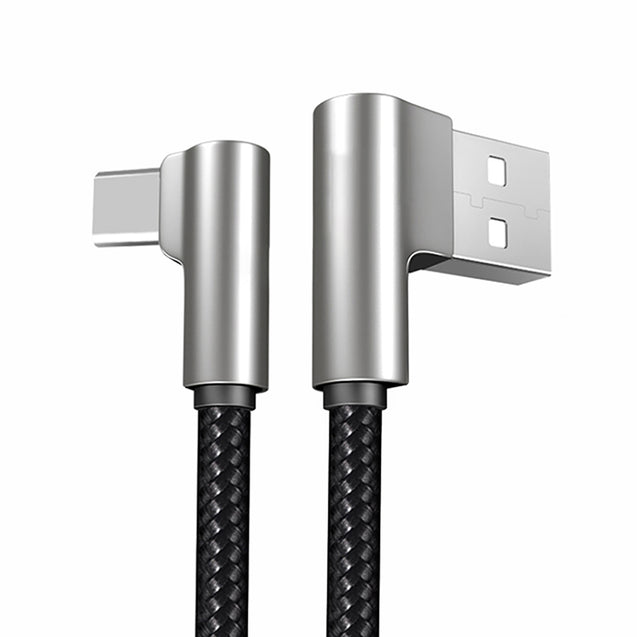 PTron Solero Pro 2.1A Fast Charging 90 Degree Nylon Braided 1.5 m Type C USB Cable - Black/Silver
