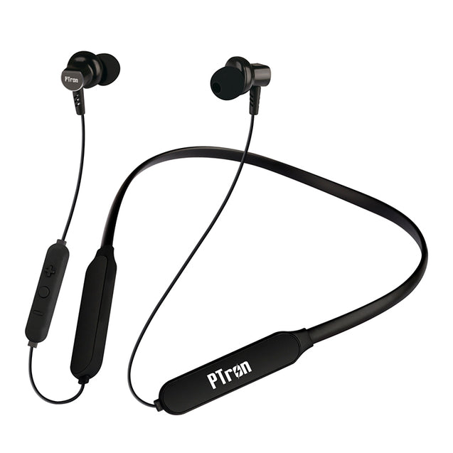 pTron Zap In-Ear Bluetooth Earphone Magnetic Deep Bass Neckband with Mic for All Smartphones (Black)
