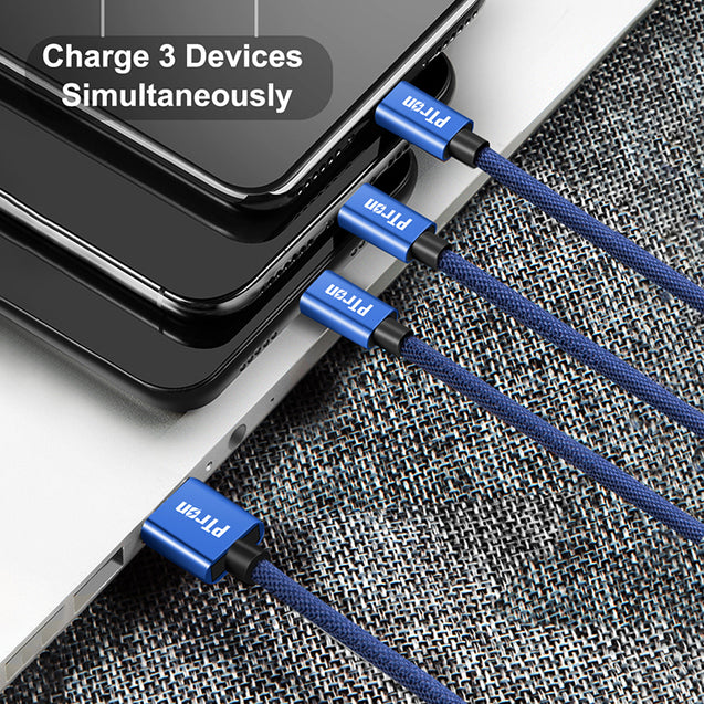 PTron Solero Swing 2A Fast Charging 3 in 1 Nylon Braided USB Cable 1.2M Length for All Smartphones - Blue