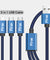 PTron Solero Swing 2A Fast Charging 3 in 1 Nylon Braided USB Cable 1.2M Length for All Smartphones - Blue