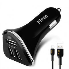 PTron Bullet 3.1A Fast Charging Car Charger with 3 USB Port & Micro USB Cable for All Mobile (Black)