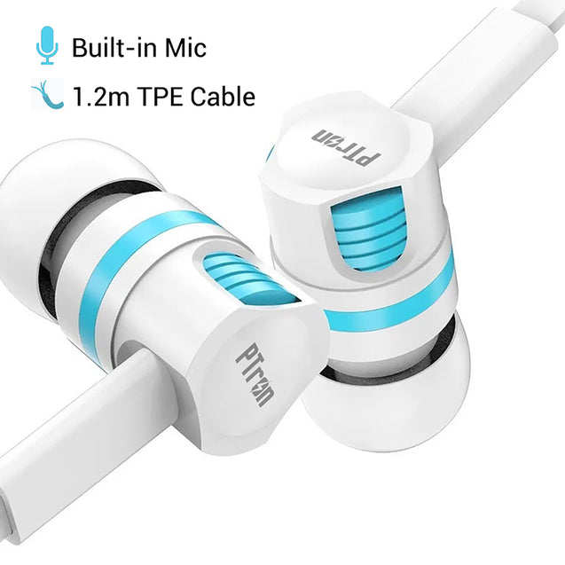 pTron HBE5 Raptor Stereo Sound Bass Wired Headphones with Mic (White & Blue)