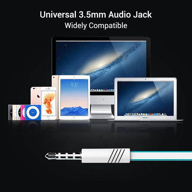 pTron HBE5 Raptor Stereo Sound Bass Wired Headphones with Mic (White & Blue)