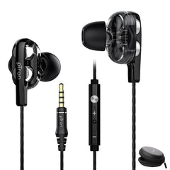 pTron Boom Pro 4D Deep Bass Dual Driver Wired Earphones with Mic for All Smartphones - (Black & Silver)