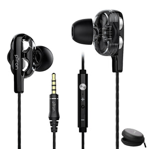 pTron Boom Pro 4D Deep Bass Dual Driver Wired Earphones with Mic for All Smartphones - (Black & Silver)