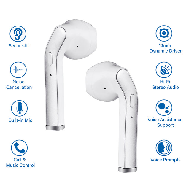 pTron Bassbuds Classic True Wireless Stereo Earbuds, 12Hrs Playback with Case & Mic - (White)