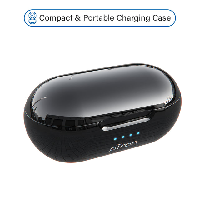 pTron Bassbuds Evo True Wireless Stereo Earphones, 12Hrs Playback with Case & Mic - Black/Red