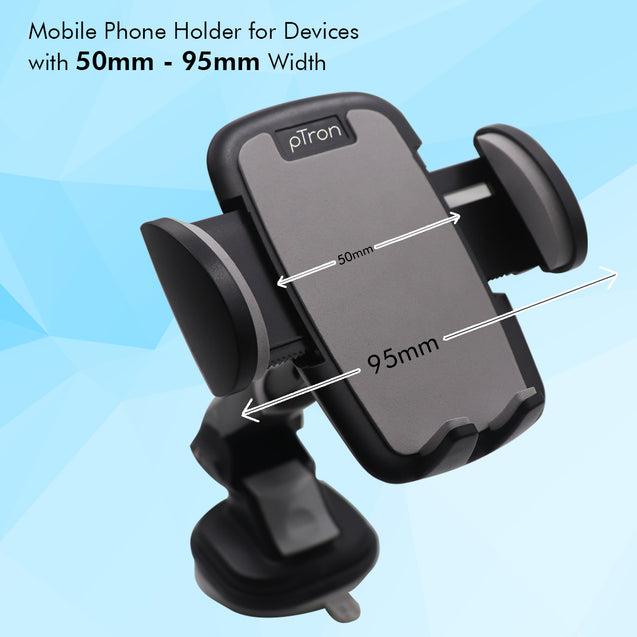 pTron Mount ST4F Adjustable Car Mount Phone Holder for Dashboard & Windshield, 360° Rotating Clamp, Telescopic Extendable Arm, Strong Suction Base & Easy to Install (Black)