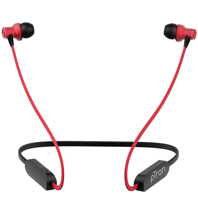 pTron Avento Classic Bluetooth 5.0 Wireless Earphones with Deep Bass & Voice Assistance (Black/Red)
