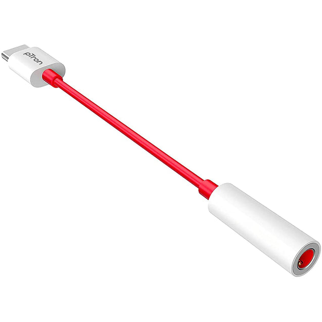 pTron Solero C1 Type-C to 3.5mm Jack Headphones Audio Connector, Compatible with Audio Adapter Accessory Mode Type-C Port Devices Xiaomi, OnePlus Nord /8T/8/7T/7/7 Pro/1+6/1+6T (White & Red)