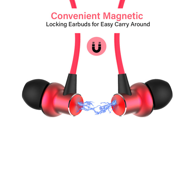 pTron Avento Classic Bluetooth 5.0 Wireless Earphones with Deep Bass & Voice Assistance (Black/Red)