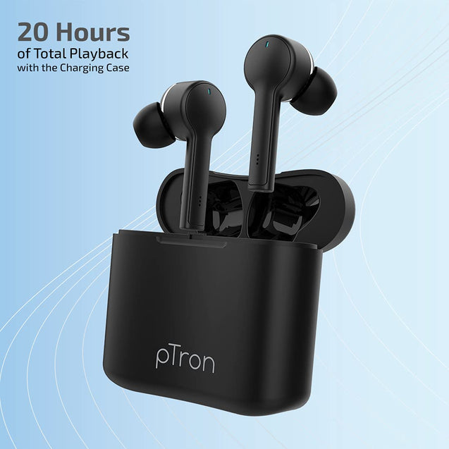 pTron Bassbuds Lite V2 Bluetooth 5.1 Wireless Headphone, IPX4 Water Resistant, Passive Noise Cancellation & Voice Assistant (Black)