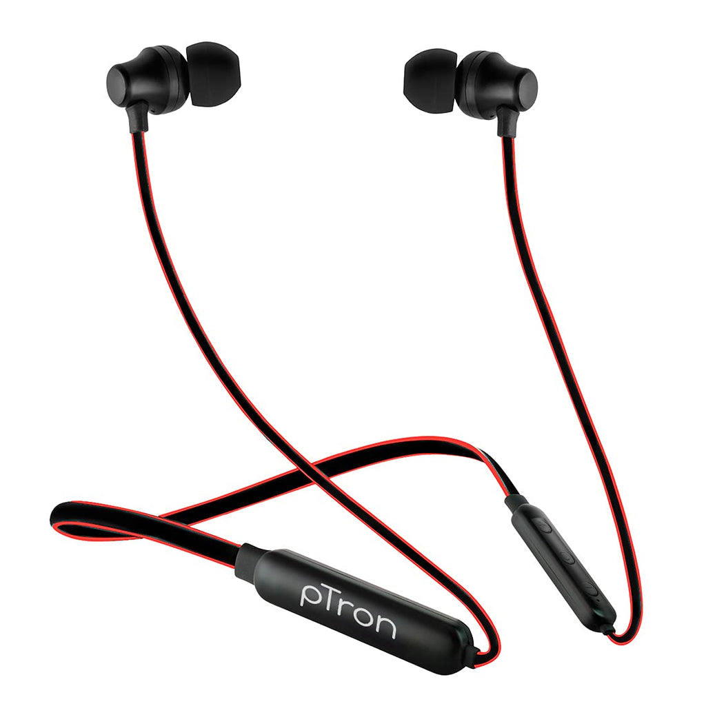 pTron Tangent Lite Magnetic In-Ear Wireless Bluetooth Headphones with Mic  (Black Red)