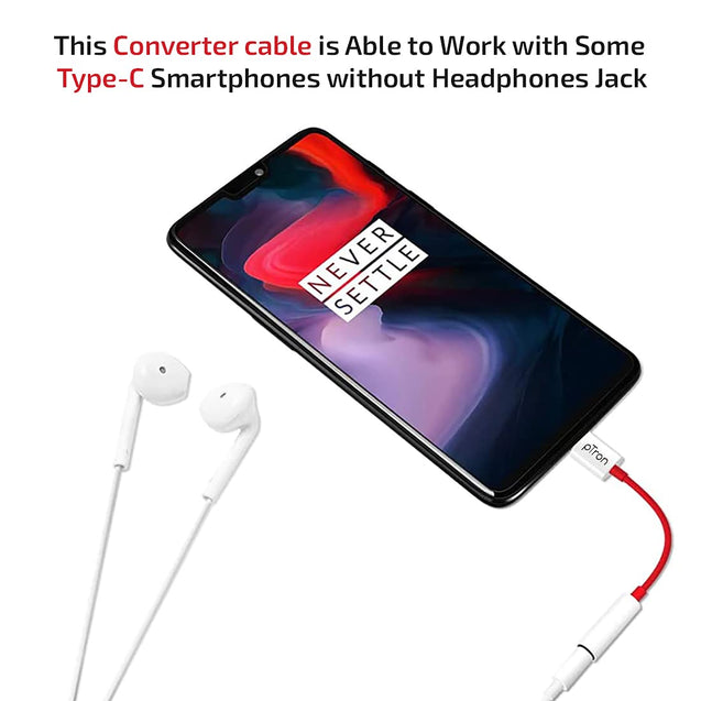 pTron Solero C1 Type-C to 3.5mm Jack Headphones Audio Connector, Compatible with Audio Adapter Accessory Mode Type-C Port Devices Xiaomi, OnePlus Nord /8T/8/7T/7/7 Pro/1+6/1+6T (White & Red)