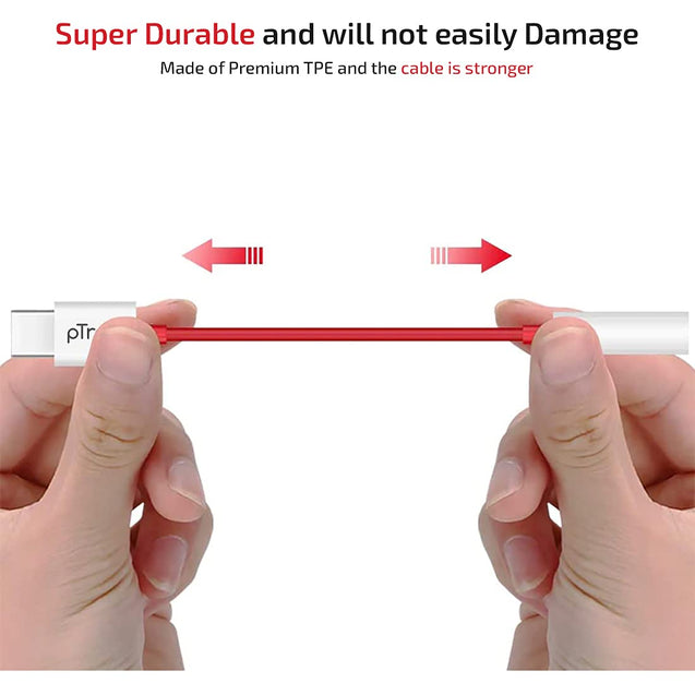 pTron Solero C1 Type-C to 3.5mm Jack Headphones Audio Connector, Compatible with Audio Adapter Accessory Mode Type-C Port Devices Xiaomi, OnePlus Nord /8T/8/7T/7/7 Pro/1+6/1+6T (White & Red)