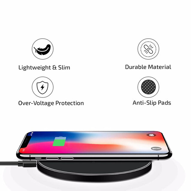 pTron Bullet Wireless WX21 15W Fast Charging Pad with 3A Type-C 1.2 Meter Cable, Compatible with Wireless Charging Enabled Smartphones (Black)