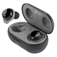 pTron Bassbuds Evo Bluetooth 5.0 Wireless Headphones, Deep Bass, Touch Control Wireless TWS Earbuds, Quick Pairing, Dual HD Mic, Passive Noise Cancelling Earphones with Voice Assistance (Black & Grey)