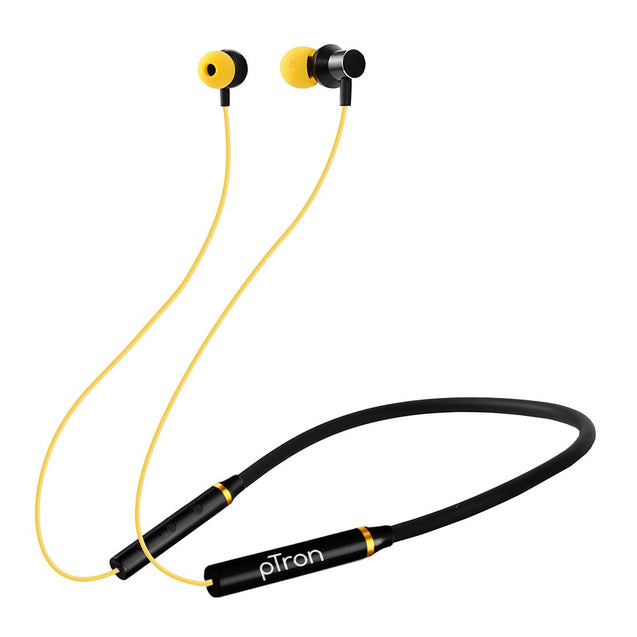 pTron Tangentbeat Magnetic In-Ear Wireless Bluetooth Headphones with Mic - (Black & Yellow)