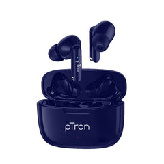 pTron Bassbuds Duo New Bluetooth 5.1 Wireless Headphone with Stereo Audio, Touch Control TWS, Dual HD Mic, Type-C Fast Charging, IPX4 Water-Resistant, Passive Noise Cancelling & Voice Assistant (Blue)
