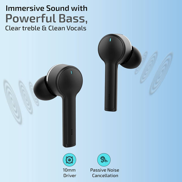 pTron Bassbuds Lite V2 Bluetooth 5.1 Wireless Headphone, IPX4 Water Resistant, Passive Noise Cancellation & Voice Assistant (Black)