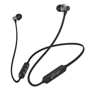 pTron Bassfest Plus Magnetic in-Ear Bluetooth 5.0 Wireless Headphones, Stereo Sound with Bass, IPX4 Water & Sweat Resistant, Voice Assistance, Ergonomic & Lightweight, Built-in Mic - (Black & Grey)