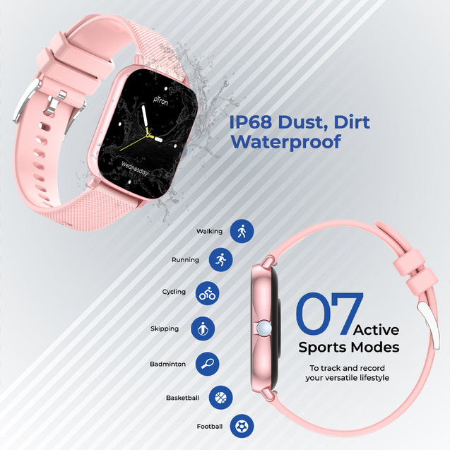 pTron Force X10e Smartwatch with 4.3 cm Full Touch Color Display, 24/7 Heart Rate Tracking, SpO2, Multiple Watch Faces, 10-12 Days Runtime, Sleep/Health/Fitness Trackers & IP68 Waterproof (Pink)