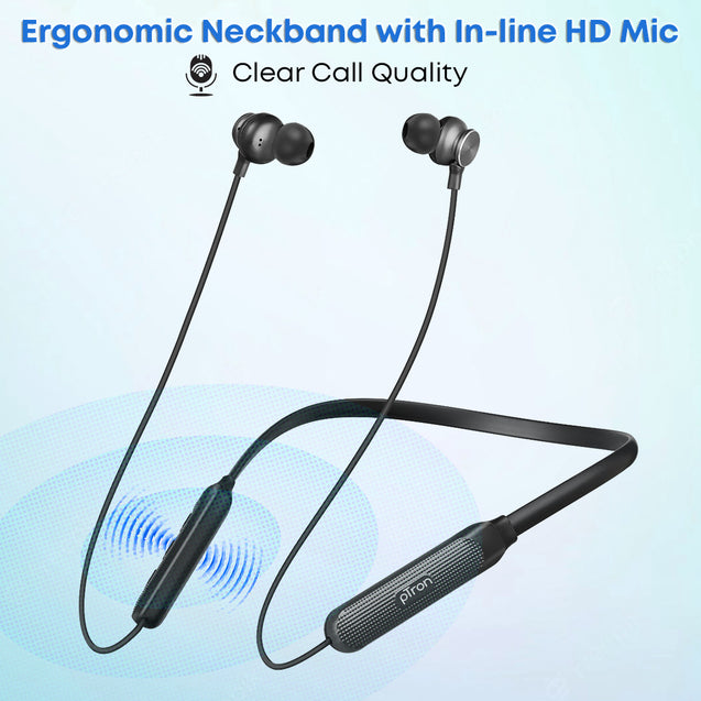pTron InTunes Classic Bluetooth 5.2 Wireless in-Ear Headphones with Mic, 24Hrs Playback, 13mm Drivers, Punchy Bass, Fast Charging Neckband, Voice Assist, IPX4 & in-line Controls (Black)