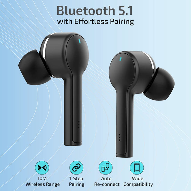 pTron Bassbuds Lite V2 Bluetooth 5.1 Wireless Headphone, IPX4 Water Resistant, Passive Noise Cancellation & Voice Assistant (Black)