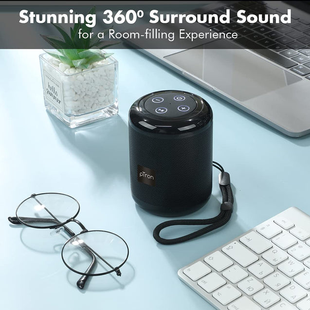 pTron Quinto 5W Wireless Bluetooth 5.0 Speaker with Dynamic Sound, 6Hrs Playtime, Mini Outdoor Speaker with 3.5mm Aux/Micro SD/USB Drive Slots, Built-in Mic, Full Music & Call Controls (Black)