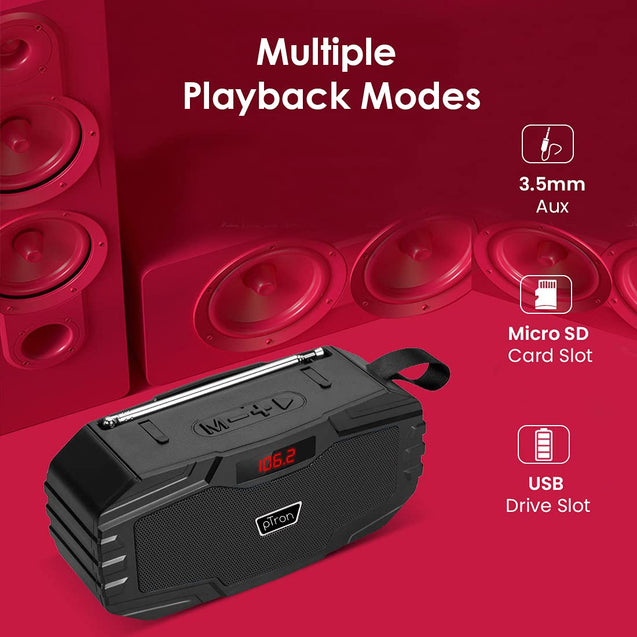 pTron Sonor Lite 5W Wireless Bluetooth 5.0 Speaker with 12Hrs Playtime, Portable Outdoor Speaker with 3.5mm Aux/Micro SD/USB Drive Slots, Built-in Mic, Fully Integrated Music & Call Controls (Black)