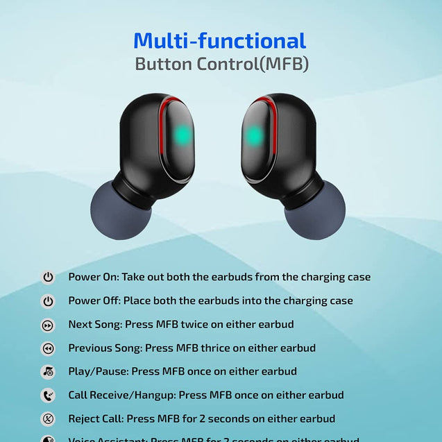 pTron Basspods 381 True Wireless Bluetooth 5.1 Headphones with Deep Bass, 5Hrs Playtime, Voice Assistance, Passive Noise Canceling Sweat-Resistant TWS Earbuds, HD Mic & Digital Case (Black & Blue)