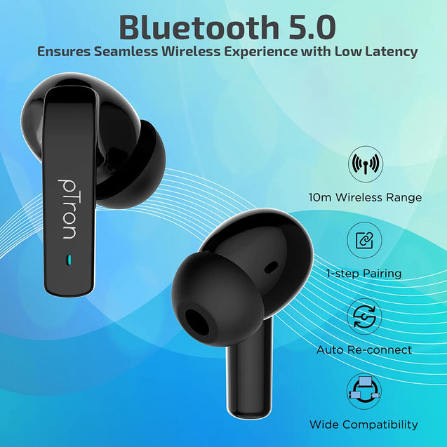 pTron Basspods 992 Active Noise Cancelling (ANC) Bluetooth 5.0 Wireless Headphones with Deep Bass (Black)