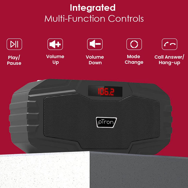 pTron Sonor Lite 5W Wireless Bluetooth 5.0 Speaker with 12Hrs Playtime, Portable Outdoor Speaker with 3.5mm Aux/Micro SD/USB Drive Slots, Built-in Mic, Fully Integrated Music & Call Controls (Black)