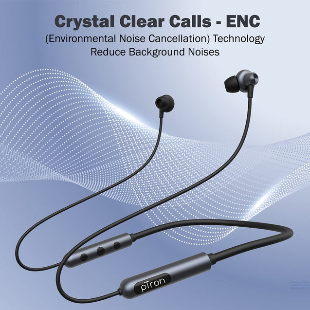pTron Tangent Pixel ENC Wireless Bluetooth 5.1 Headphones with 30Hrs Playtime, Immersive Audio, Deep Bass, Low Latency Gaming & Music, Type-C Fast Charging, IPX4 Waterproof & Voice Assistance (Grey)