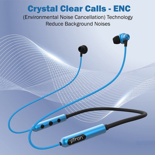 pTron Tangent Pixel ENC Wireless Bluetooth 5.1 Headphones with 30Hrs Playtime, Immersive Audio, Deep Bass, Low Latency Gaming & Music, Type-C Fast Charging, IPX4 Waterproof & Voice Assistance (Blue)