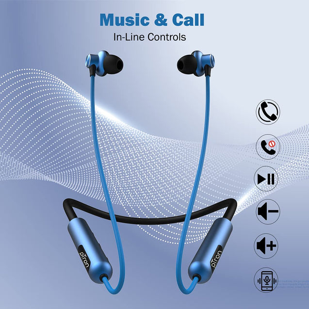 pTron Tangent Pixel ENC Wireless Bluetooth 5.1 Headphones with 30Hrs Playtime, Immersive Audio, Deep Bass, Low Latency Gaming & Music, Type-C Fast Charging, IPX4 Waterproof & Voice Assistance (Blue)