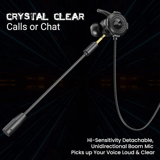 pTron Boom Gaming Wired Headphones with Deep Bass, Dual Mic, Passive Noise Canceling Earphones with in-line Remote, Music & Call Controls, L-Shape 3.5mm Aux Jack & 1.2Meter Tangle-Free Cable (Black)