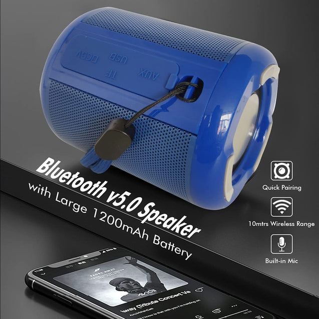 pTron Quinto 5W Wireless Bluetooth 5.0 Speaker with Dynamic Sound, 6Hrs Playtime, Mini Outdoor Speaker with 3.5mm Aux/Micro SD/USB Drive Slots, Built-in Mic, Full Music & Call Controls (Blue)