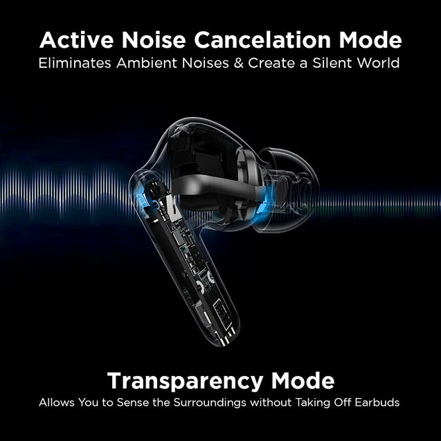 pTron Bassbuds Ultima (ANC) Active Noise Cancellation Bluetooth 5.0 Wireless Headphones with 20Hrs Total Playback with Case, Deep Bass, Touch Control, Voice Assistance & IPX4 Water-Resistance (Blue)