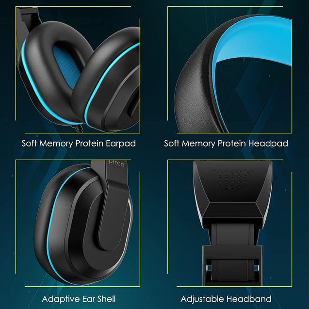 pTron Studio Lite Stereo Sound Wired Over Ear Headphones with Mic, Adjustable Mic & Integrated Volume Control, 3.5mm Aux Jack & 1.3 Meter Tangle-Free Cord (Black & Blue)