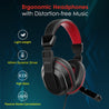 pTron Studio Lite Stereo Sound Wired Over Ear Headphones with Mic, Ergonomic Headset, Adjustable Mic & Integrated Volume Control, 3.5mm Aux Jack & 1.3 Meter Tangle-Free Cord (Black/Red)