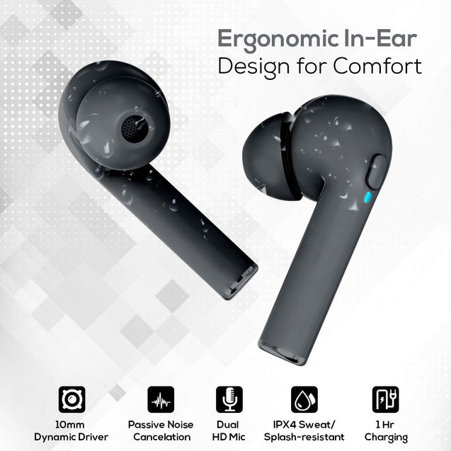 pTron Bassbuds Vista in-Ear True Wireless Bluetooth 5.1 Headphones with Free 5W Wireless Charger, Deep Bass, IPX4 Water/Sweat Resistant,Passive Noise Cancelling Earphones with Built-in HD Mic-(Gray)