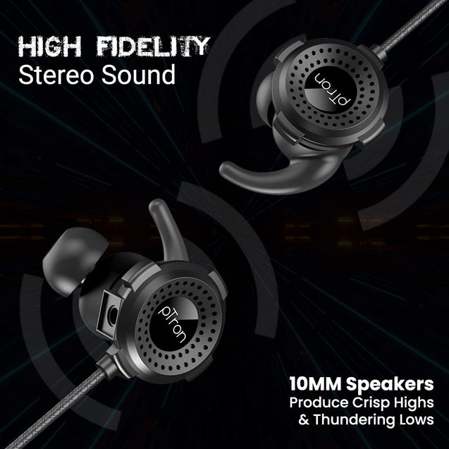 pTron Boom Gaming Wired Headphones with Deep Bass, Dual Mic, Passive Noise Canceling Earphones with in-line Remote, Music & Call Controls, L-Shape 3.5mm Aux Jack & 1.2Meter Tangle-Free Cable (Black)