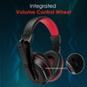 pTron Studio Lite Stereo Sound Wired Over Ear Headphones with Mic, Ergonomic Headset, Adjustable Mic & Integrated Volume Control, 3.5mm Aux Jack & 1.3 Meter Tangle-Free Cord (Black/Red)