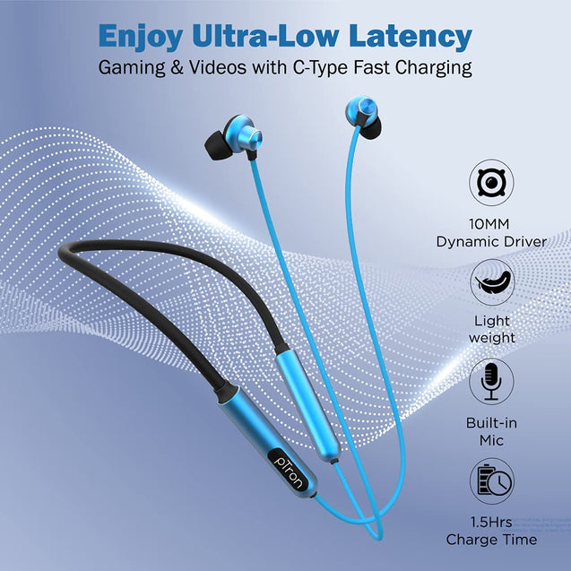 pTron Tangent Pixel ENC Wireless Bluetooth 5.1 Headphones with 30Hrs Playtime, Immersive Audio, Deep Bass, Low Latency Gaming & Music, Type-C Fast Charging, IPX4 Waterproof & Voice Assistance (Blue)