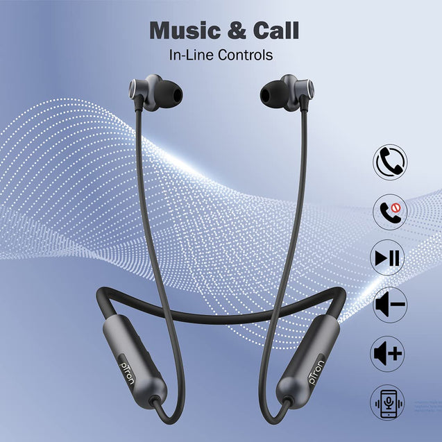 pTron Tangent Pixel ENC Wireless Bluetooth 5.1 Headphones with 30Hrs Playtime, Immersive Audio, Deep Bass, Low Latency Gaming & Music, Type-C Fast Charging, IPX4 Waterproof & Voice Assistance (Grey)