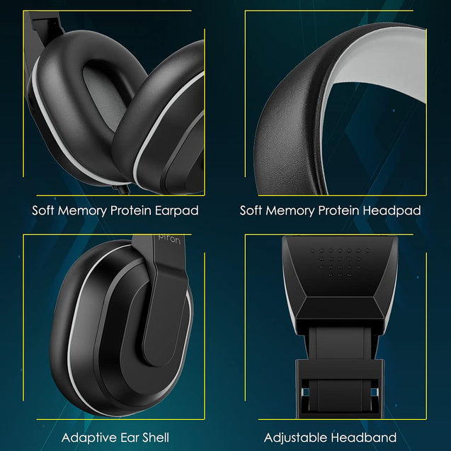 pTron Studio Lite Stereo Sound Wired Headphones, Ergonomic Over Ear Headset with Mic, Adjustable Mic & Integrated Volume Control, 3.5mm Aux Jack & 1.3 Meter Tangle-Free Cord (Black/Grey)