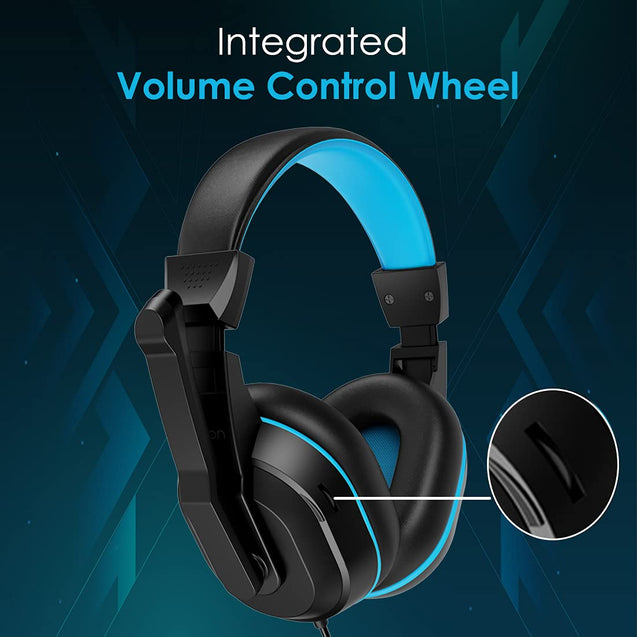 pTron Studio Lite Stereo Sound Wired Over Ear Headphones with Mic, Adjustable Mic & Integrated Volume Control, 3.5mm Aux Jack & 1.3 Meter Tangle-Free Cord (Black & Blue)