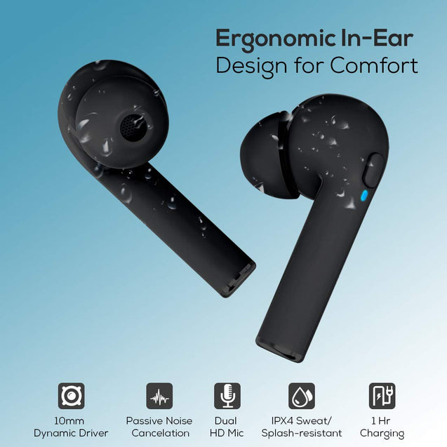 pTron Bassbuds Vista in-Ear True Wireless Bluetooth 5.1 Headphones with Free 5W Wireless Charger, Deep Bass, IPX4 Water/Sweat Resistant, Passive Noise Cancelling Earphone with Built-in HD Mic-(Black)