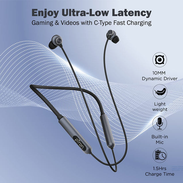 pTron Tangent Pixel ENC Wireless Bluetooth 5.1 Headphones with 30Hrs Playtime, Immersive Audio, Deep Bass, Low Latency Gaming & Music, Type-C Fast Charging, IPX4 Waterproof & Voice Assistance (Grey)